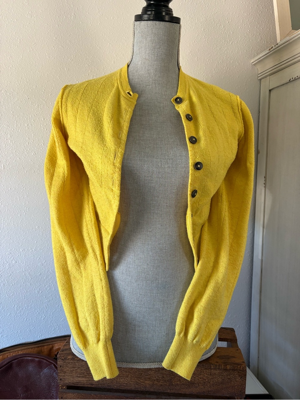 Free People Yellow Asymmetrical Button Cardigan Cropped Textured Knit Sweater